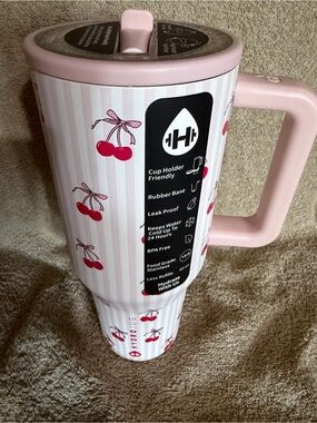 HydroJug Pink Cherry Print Insulated Travel Mug
